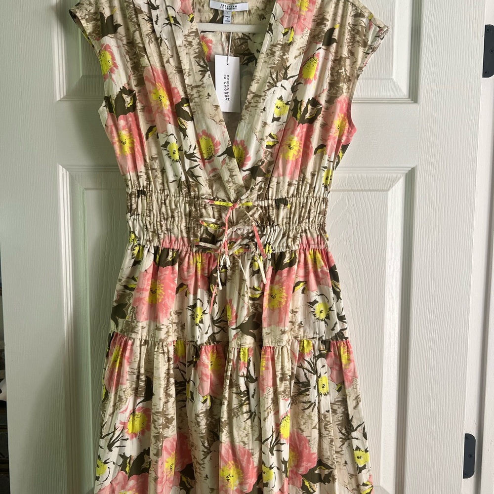 Derek Lam Floral V-Neck Dress with Pink and Yellow